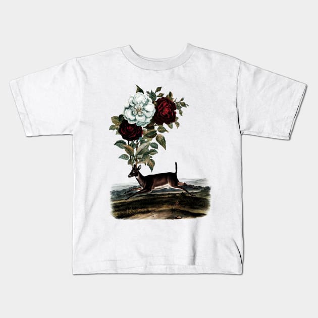 Deer with rose horns Kids T-Shirt by hardcore repertoire